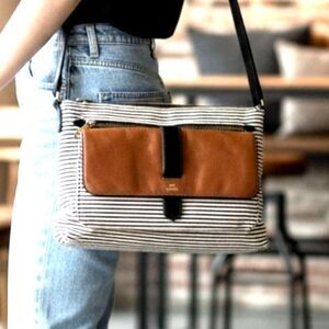 Fossil Striped Black and Brown Crossbody Bag Purse